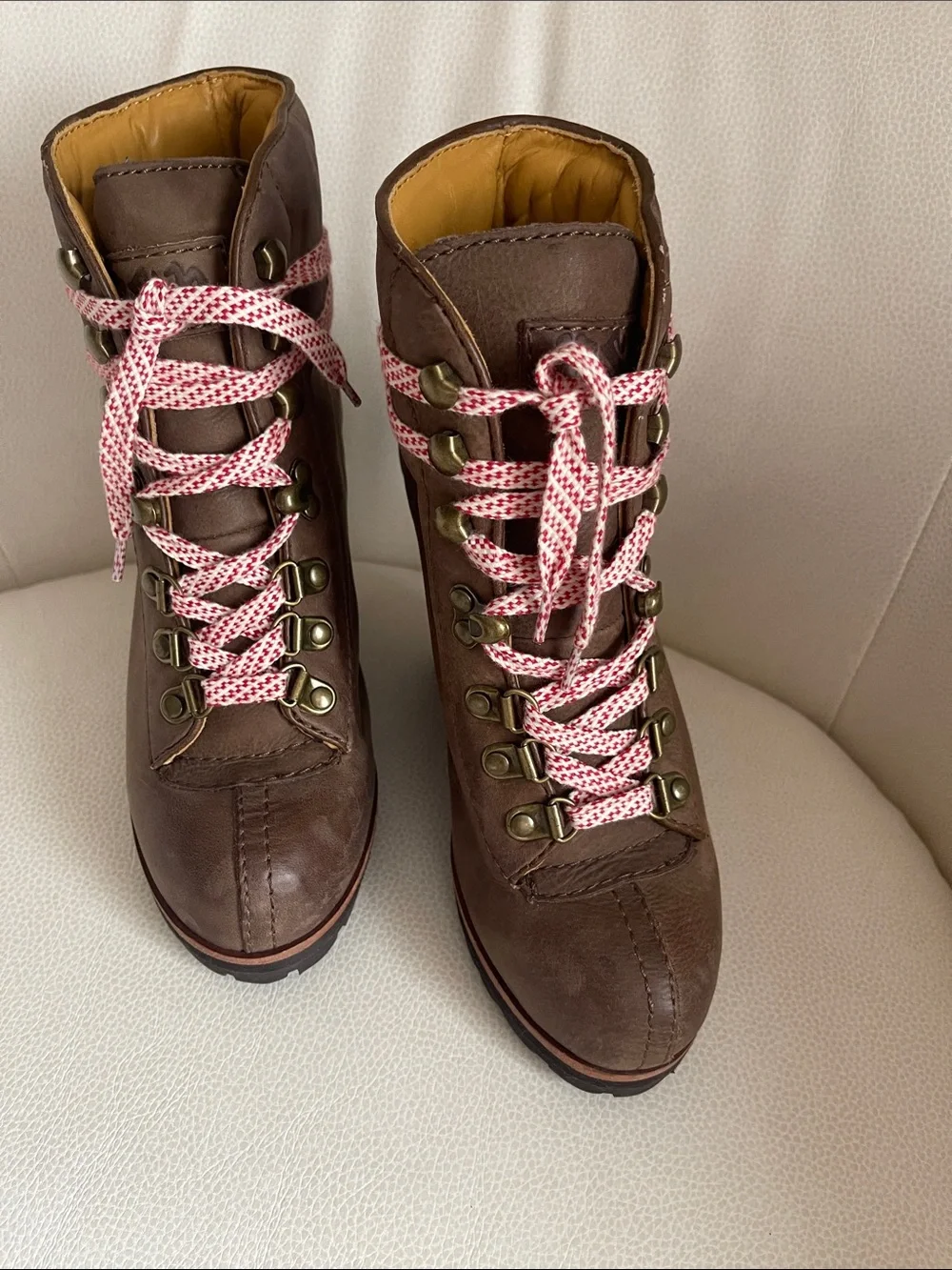 Ash Zenith lace-up wedge hiking boots Women's Brown Wedge Ankle Boots with Pink